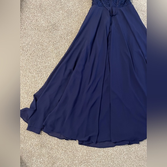 LuLu’s long navy dress. Flowy bottom. Lace top with v halter straps. Size M. - Picture 3 of 5